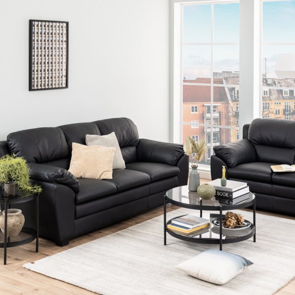 Bayonne Round Coffee Table in Black with Smoked Glass Top | Bed Sava