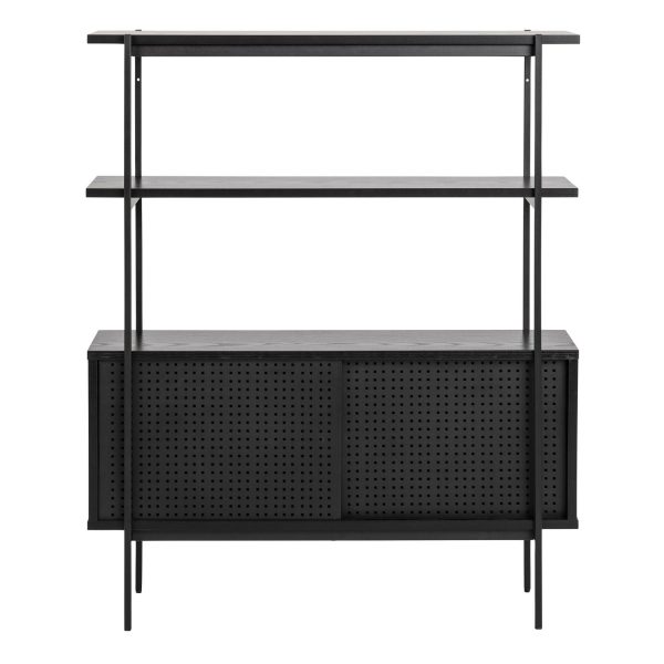 Angus Small Bookcase with 2 Sliding Doors in Black | Bed Sava