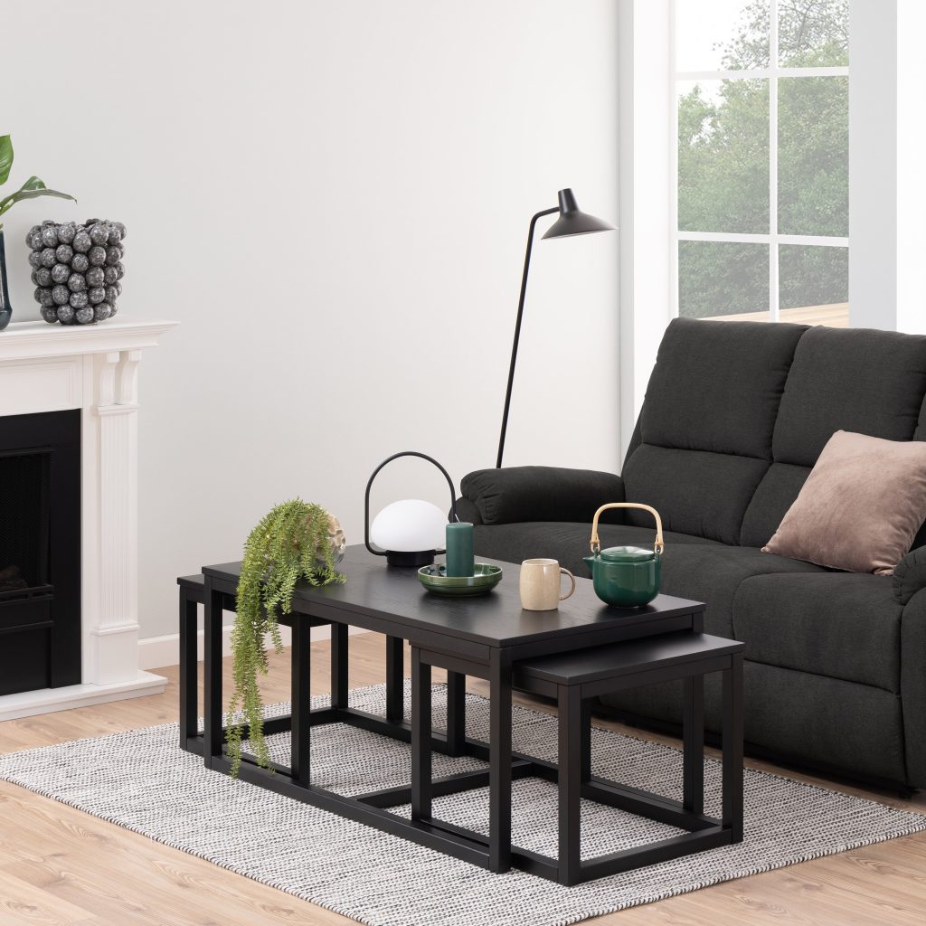 Cornus Square Coffee Table Set in Matt Black Set of 4