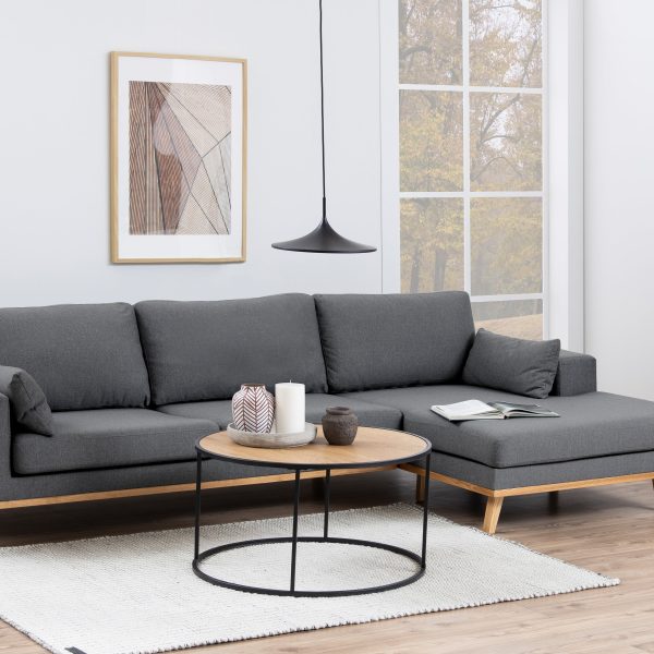 Seaford Black Metal Round Coffee Table with Oak Top | Bed Sava