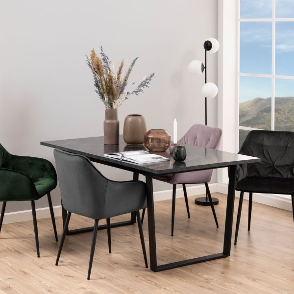 Amble Dining Table with Black Marble Melamine Top  Black Legs | Bed Sava