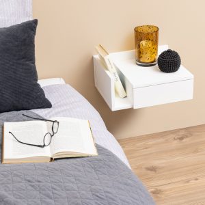 Avignon Square Bedside Table with 1 Drawer  Small Shelf in White | Bed Sava