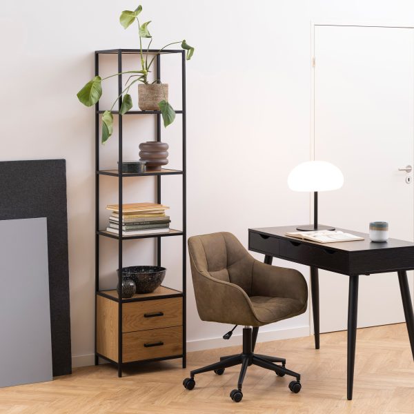 Seaford Bookcase with 2 Drawers and 3 Shelves in Black  Oak | Bed Sava