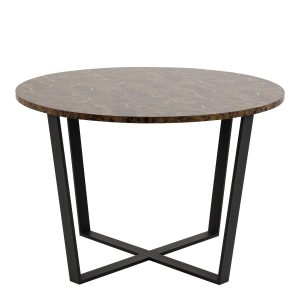 Amble Round Dining Table with Brown Marble Melamine Top  Black Legs | Bed Sava