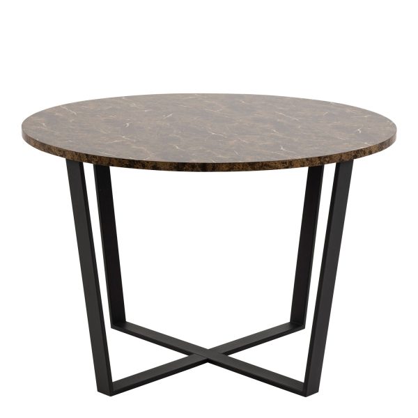 Amble Round Dining Table with Brown Marble Melamine Top  Black Legs | Bed Sava