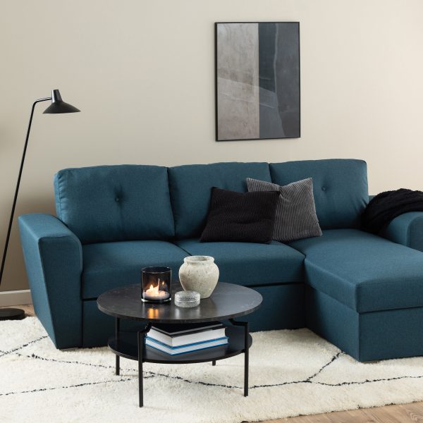 Goldington Round Coffee Table with Black Marble Melamine Top  Black Legs | Bed Sava