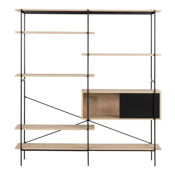 Angus Bookcase with 1 Sliding Door  5 Shelves in White Oak  Black | Bed Sava