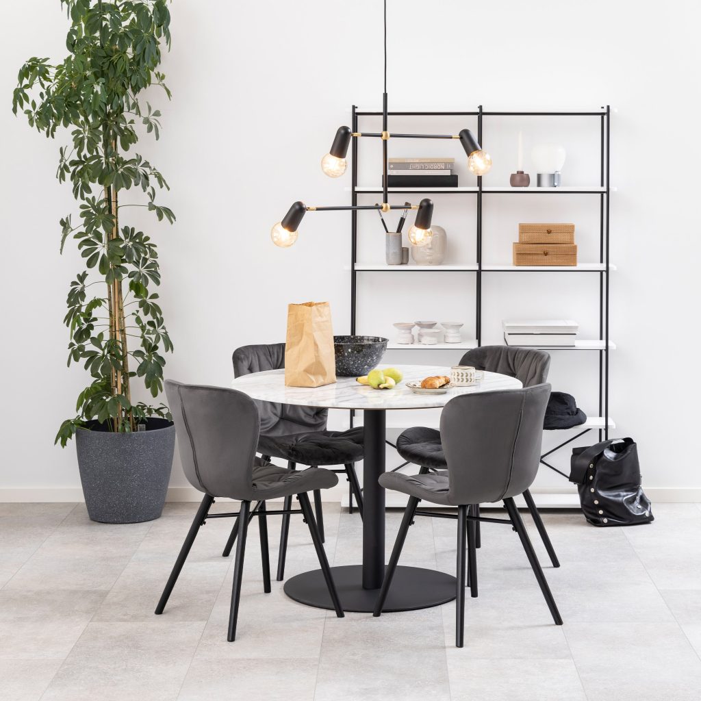 Corby Round Dining Table with White Polished Marble Top