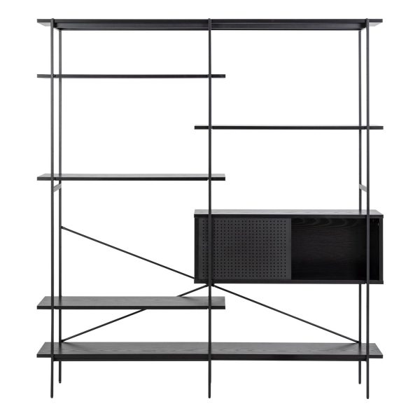 Angus Bookcase with 1 Sliding Door  5 Shelves in Black | Bed Sava