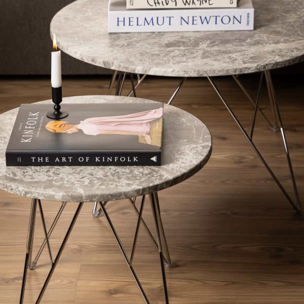 Prunus Round Coffee Table with Grey Brown Marble Top | Bed Sava