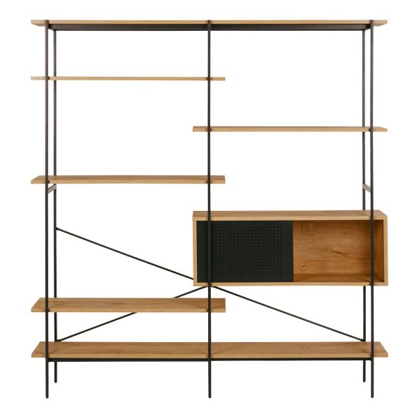 Angus Bookcase with 1 Sliding Door  5 Shelves in Oak  Black | Bed Sava