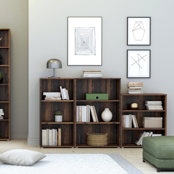 Essential Low Wide 2 Shelf Bookcase in Vintage Oak | Bed Sava