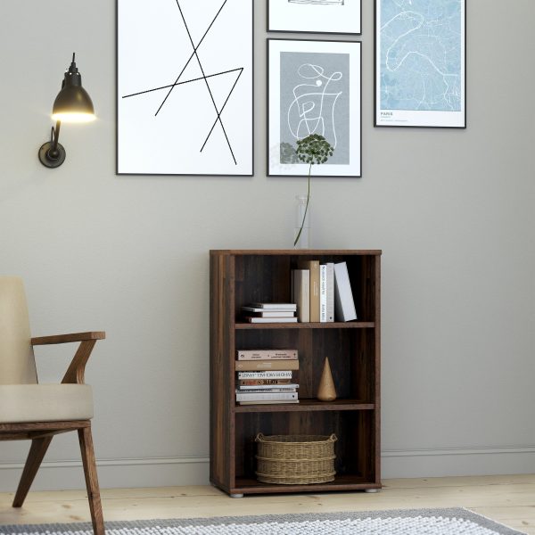 Essential Low Narrow 2 Shelf Bookcase in Vintage Oak | Bed Sava