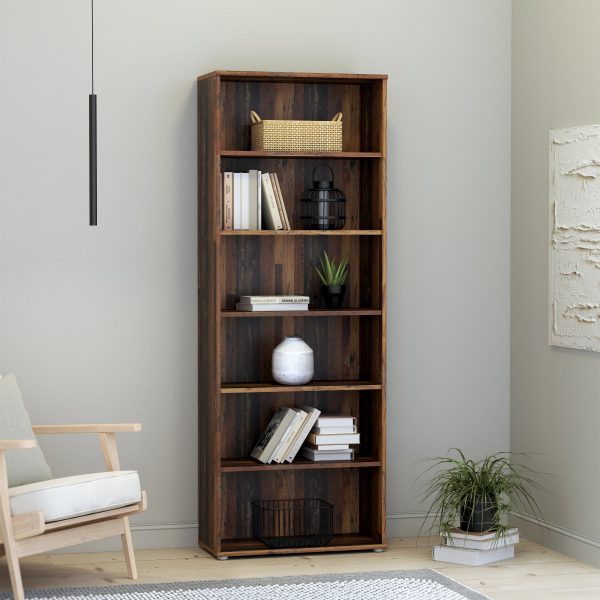 Essential Wide 5 Shelf Bookcase in Vintage Oak | Bed Sava