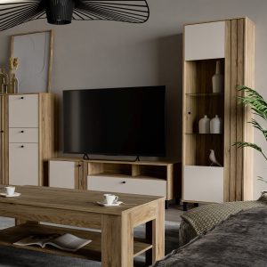 Grafton Glass Door Display Cabinet in Cream and Oak | Bed Sava