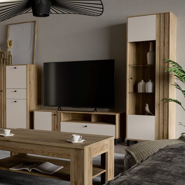 Grafton Glass Door Display Cabinet in Cream and Oak | Bed Sava