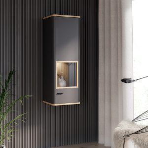 Klara Display Cabinet with 1 Glass Door in Grey and Oak inc LED Lighting | Bed Sava