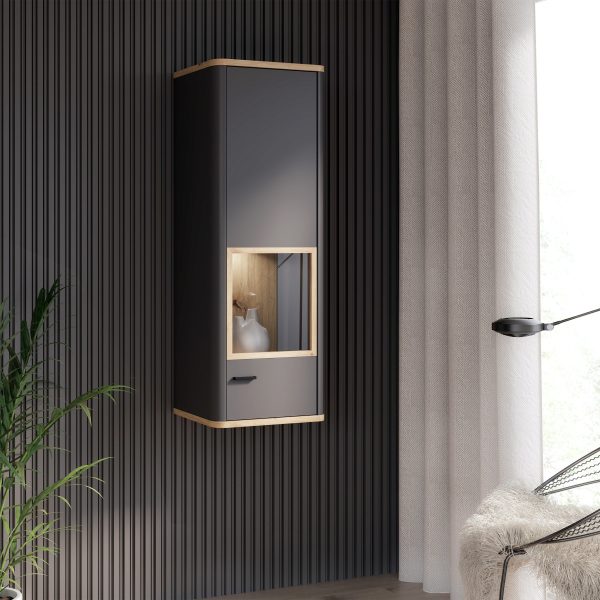 Klara Display Cabinet with 1 Glass Door in Grey and Oak | Bed Sava