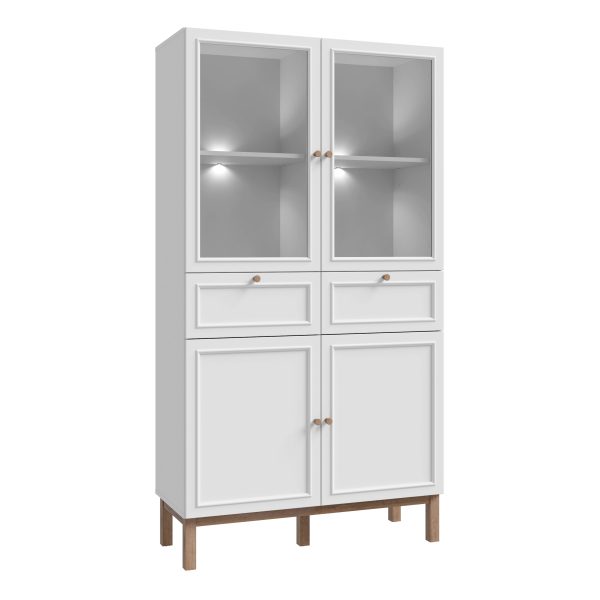 Wensley Display Cabinet with 2 Doors 2 Drawers and 2 Glass Doors in Light Grey and Oak inc LED Lighting | Bed Sava