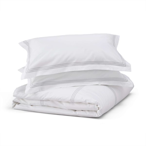 Cotton Collection Sateen Triple Row Cord Bed Linen Set  Silver Double | Bed Sava