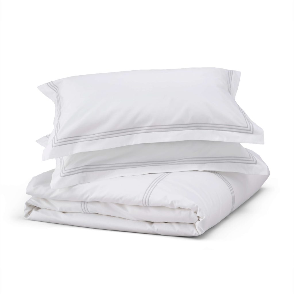 Cotton Collection Sateen Triple Row Cord Bed Linen Set - Silver, Super King
