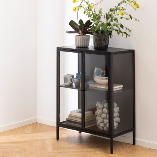Newcastle Low 2 Door Display Cabinet in Matt Black | Bed Sava