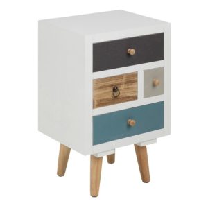 Thais White Shabby Chic Multi Coloured Bedside with 4 Drawers | Bed Sava