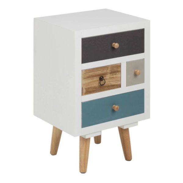Thais White Shabby Chic Multi Coloured Bedside with 4 Drawers | Bed Sava