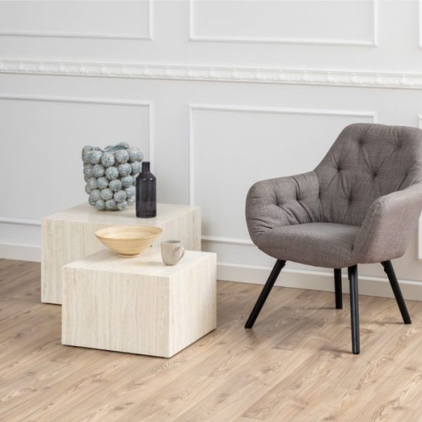Dice Square Coffee Table Set in Light Travertine Effect | Bed Sava