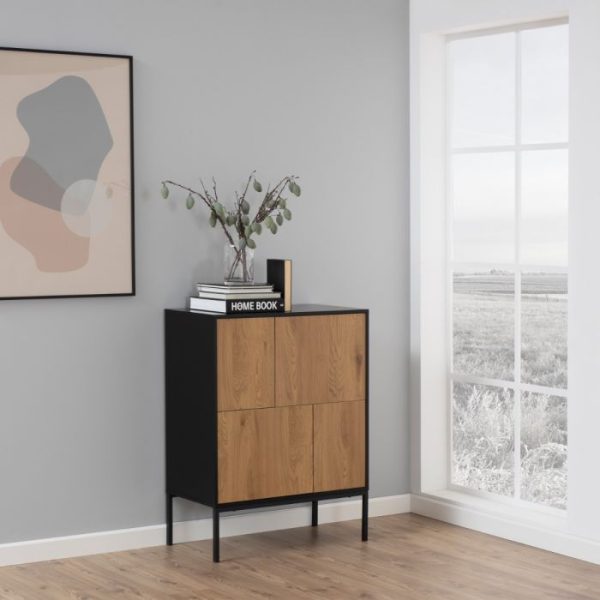 Seaford 4 Door Sideboard in Black  Oak | Bed Sava