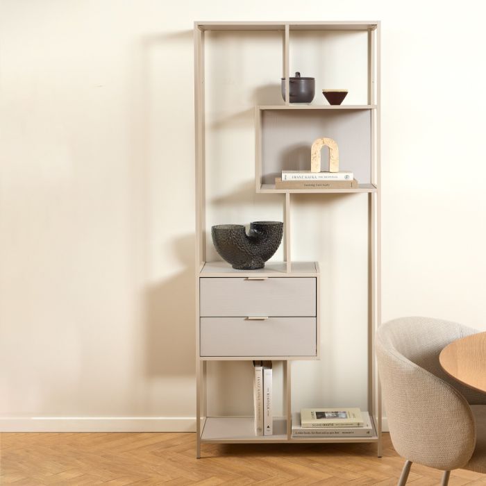Seaford Tall Grey Metal 2 Drawer Bookcase with 4 Shelves