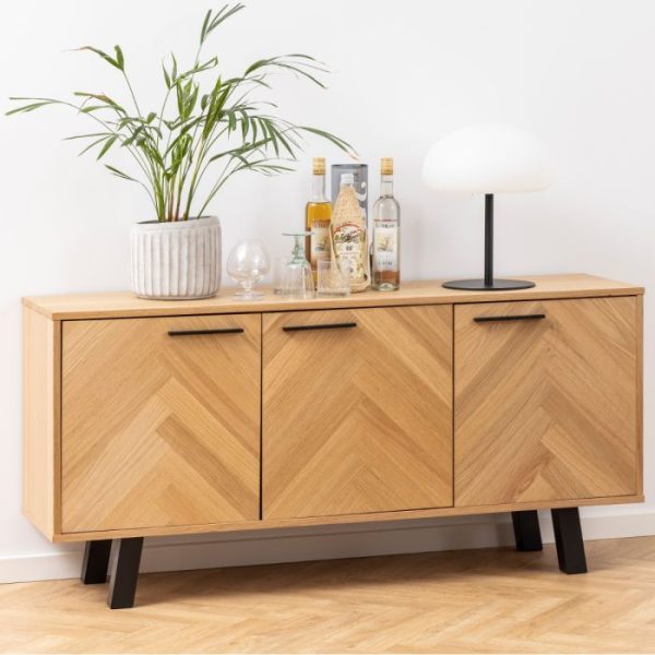 Brighton 3 Door Sideboard in Oak with Herringbone Effect | Bed Sava