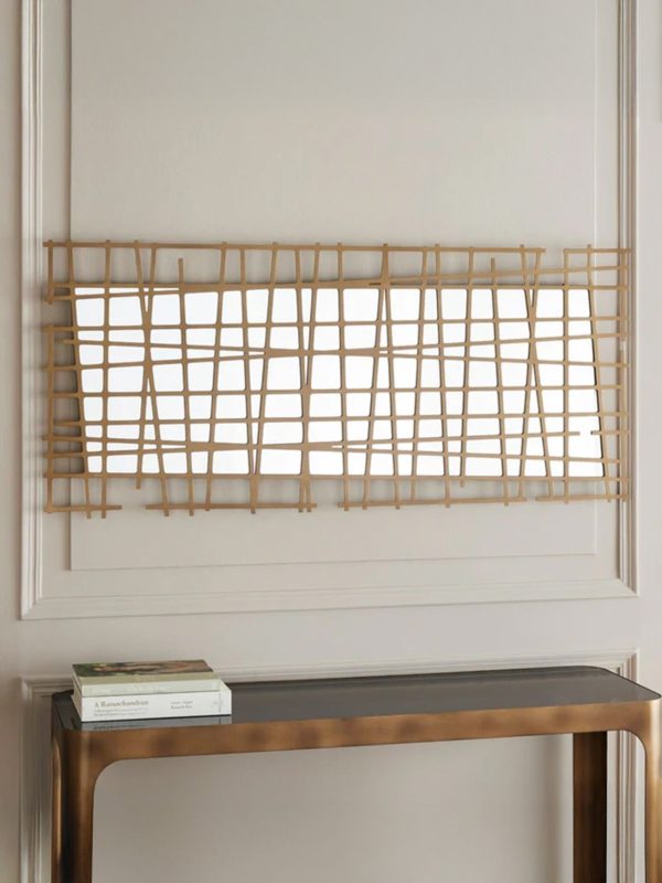 Lattice Wall Decor Mirror Brass Finish | Bed Sava