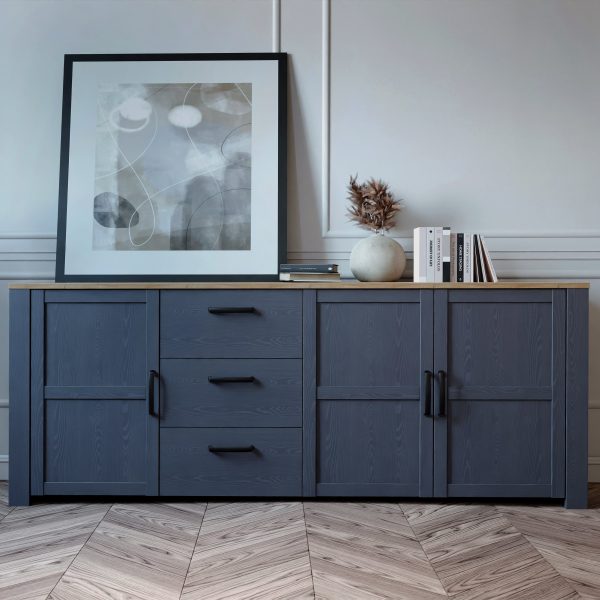 Bohol Large Sideboard 3 Door 3 Drawer in Riviera OakNavy | Bed Sava