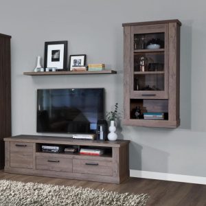 Corona 1 Door Wall Display Cabinet in Tabak Oak | Bed Sava
