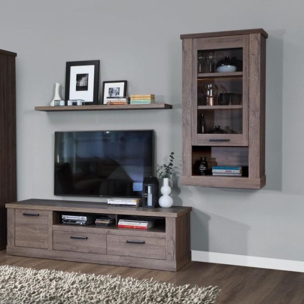 Corona 1 Door Wall Display Cabinet in Tabak Oak | Bed Sava