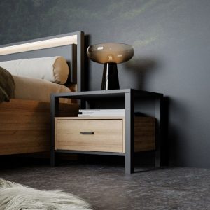 High Rock Bedside in Matt BlackRiviera Oak | Bed Sava