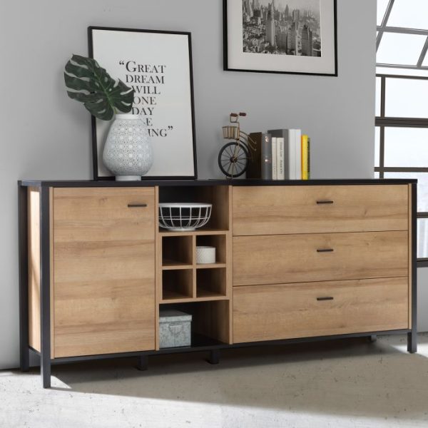 High Rock Large Sideboard in Matt BlackRiviera Oak | Bed Sava