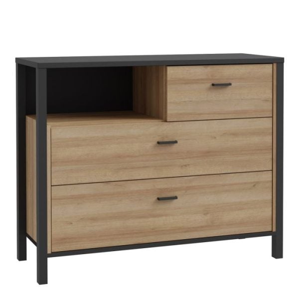 High Rock Chest of 3 Drawers in Matt BlackRiviera Oak | Bed Sava