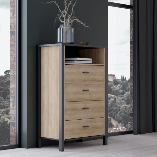 High Rock Chest of 4 Drawers in Matt BlackRiviera Oak | Bed Sava