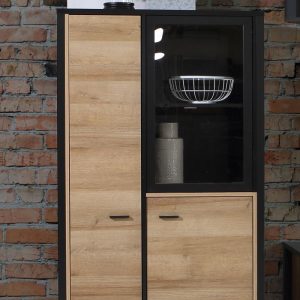 High Rock Small Display Cabinet in Matt BlackRiviera Oak | Bed Sava
