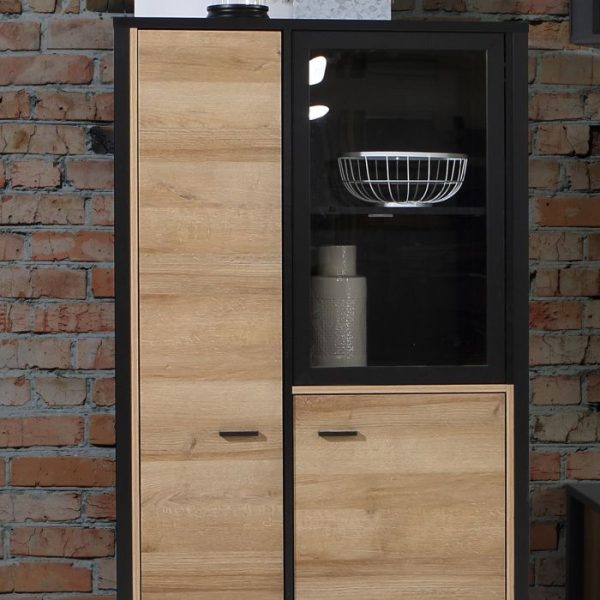 High Rock Small Display Cabinet in Matt BlackRiviera Oak | Bed Sava