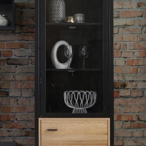 High Rock Wide Display Cabinet in Matt BlackRiviera Oak | Bed Sava