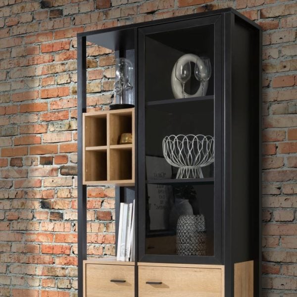 High Rock Display Cabinet in Matt BlackRiviera Oak | Bed Sava