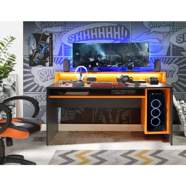 Tezaur BlackOrange Gaming Desk with Colour Changing LED | Bed Sava