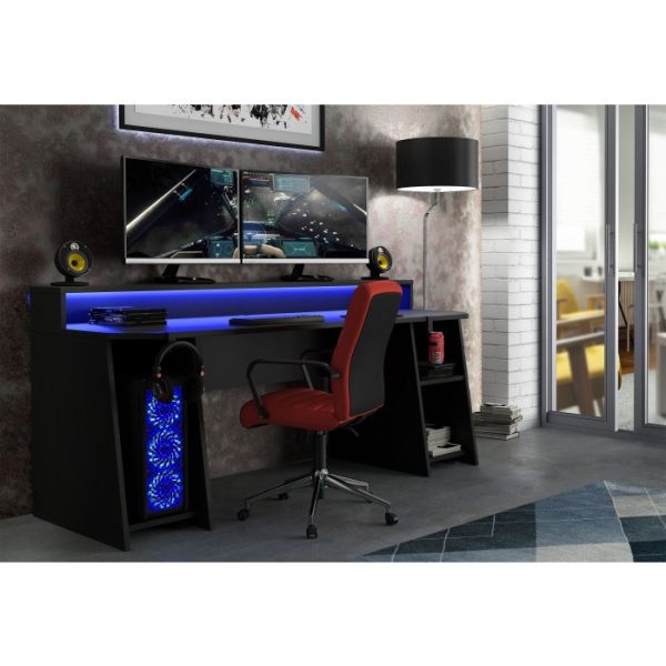 Tezaur Wide Black Gaming Desk with Colour Changing LED | Bed Sava