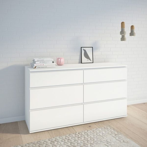 Nova Wide Chest of 6 Drawers 3+3 in White | Bed Sava