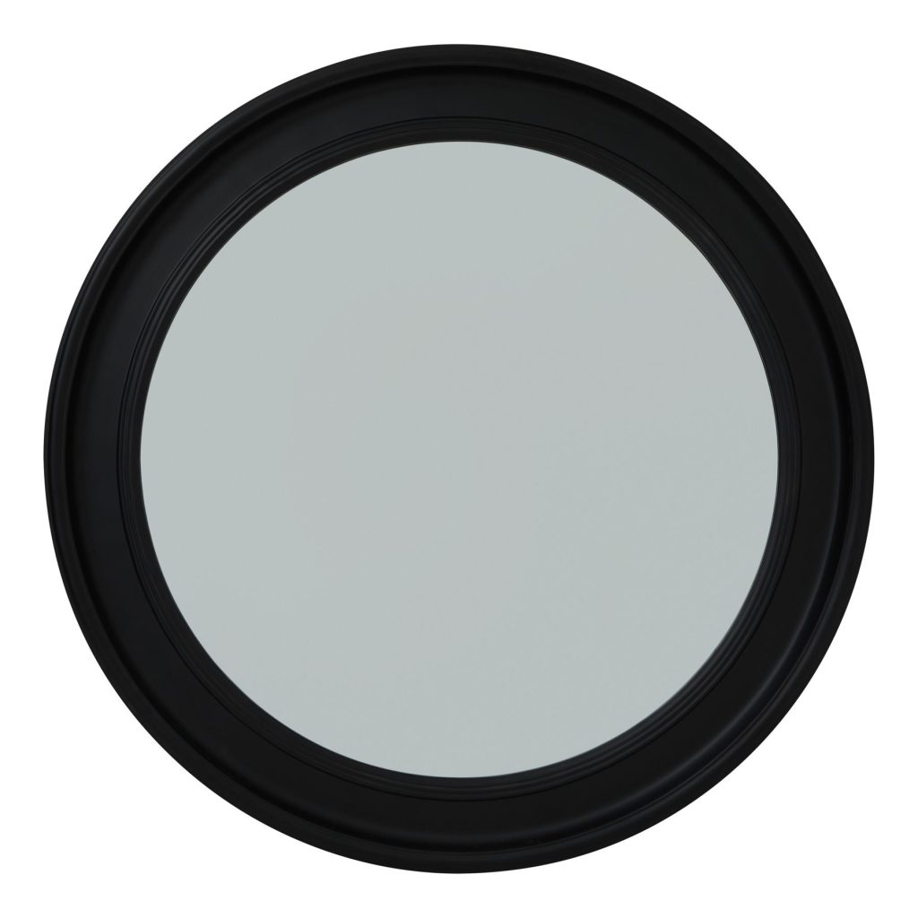 Black Wood Round Framed Mirror