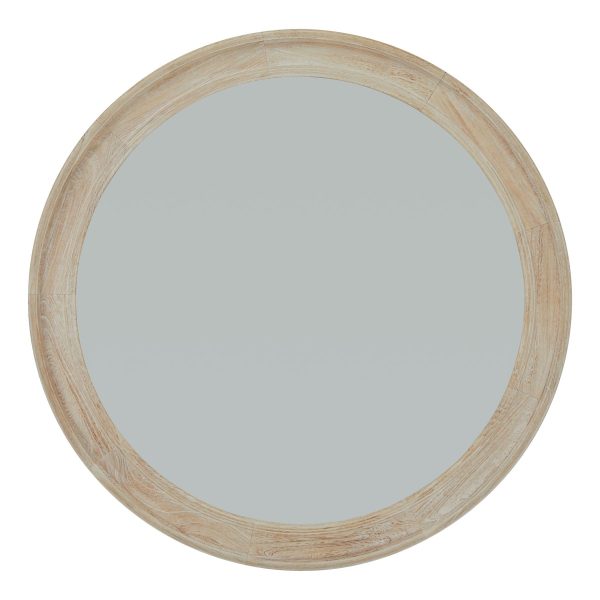Washed Wood Round Framed Large Mirror | Bed Sava