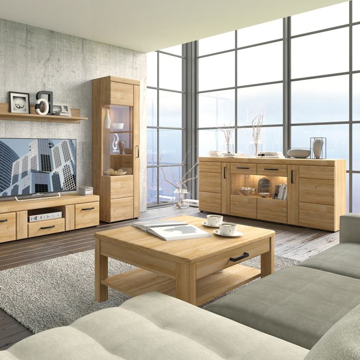 Cortina Tall Glazed Display Cabinet in Grandson Oak